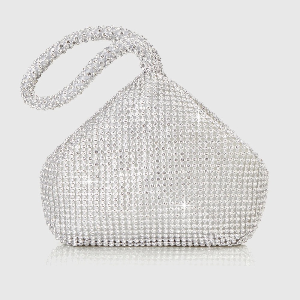 Silver Crystal Elegant Evening Wristlet Bag